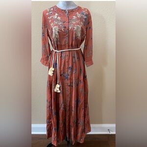 Aratta Terracotta Floral Long Sleeve Dress